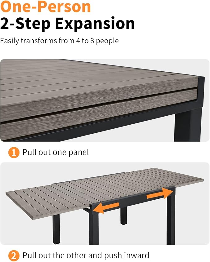 9 Pieces Expandable Outdoor Dining Set, Aluminum Patio Dining Set with 2 Swivel Chairs, Extendable Dining Table and 6 Double-Layer Textilene Stacking Dining Chairs for Deck, Lawn, Limed Oak