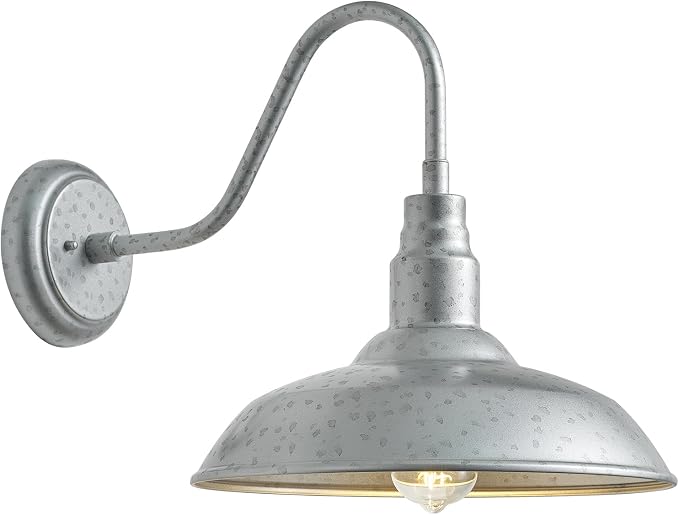 10in Dome Outdoor Gooseneck Barn Light Silver Exterior Barn Wall Lantern Farmhouse Style Outdoor Porch Wall Sconce for Patio, Yard, Garage Classic Gooseneck Lighting Fixture 1 Pack, LM2201-SV