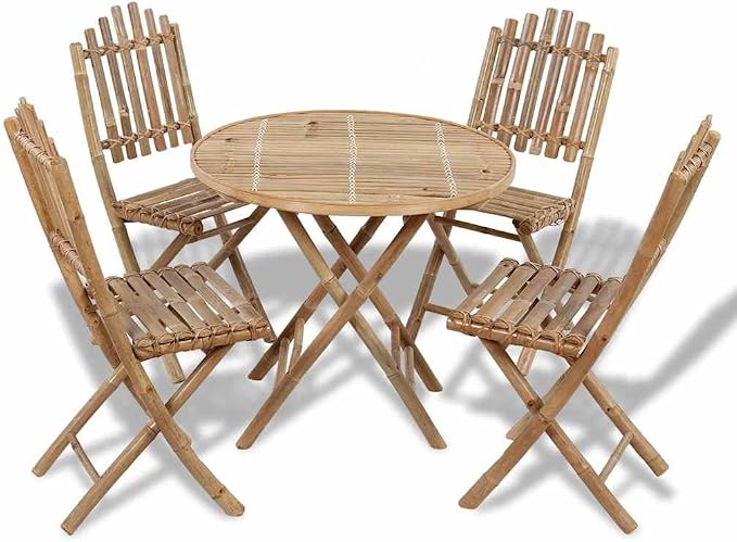 5-Piece Bamboo Folding Dining Set, Portable Indoor Outdoor Garden Furniture Table and Chairs for Patio, Backyard, Small Space, Brown