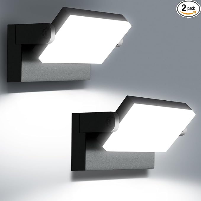 60W LED Wall Lights Outdoor 360° Rotatable Black Modern Commercial Security 5000K IP65 Waterporof Wall Mount Fixture 2 Pack