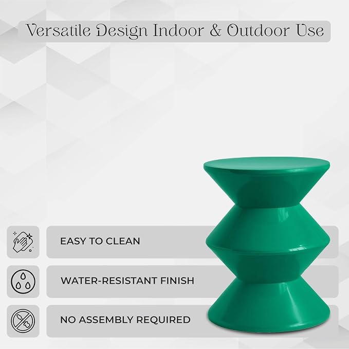 LeisureMod Aura Collection Modern Round Side Table - Green ABS Plastic Double-Hourglass Pedestal - No Assembly Weatherproof Accent Furniture for Living Room, Patio & Outdoor Decor
