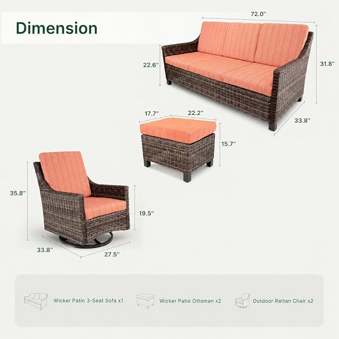Wicker Patio Conversation Set, Outdoor Patio Furniture Set with Deep Seating, Wide Armrests & Thick Cushions, All-Weather Outdoor Furniture Set for Patio, Porch, Deck & Backyard