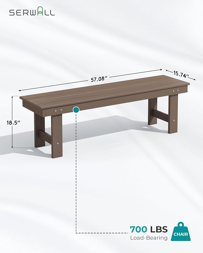 SERWALL 6 Pcs HDPE Dining Set, Includes 1 Table, 1 Bench & 4 Chairs, Coffee | Outdoor Dining Set with Bench, All-Weather Resistant SERWALL Dining Set for patio