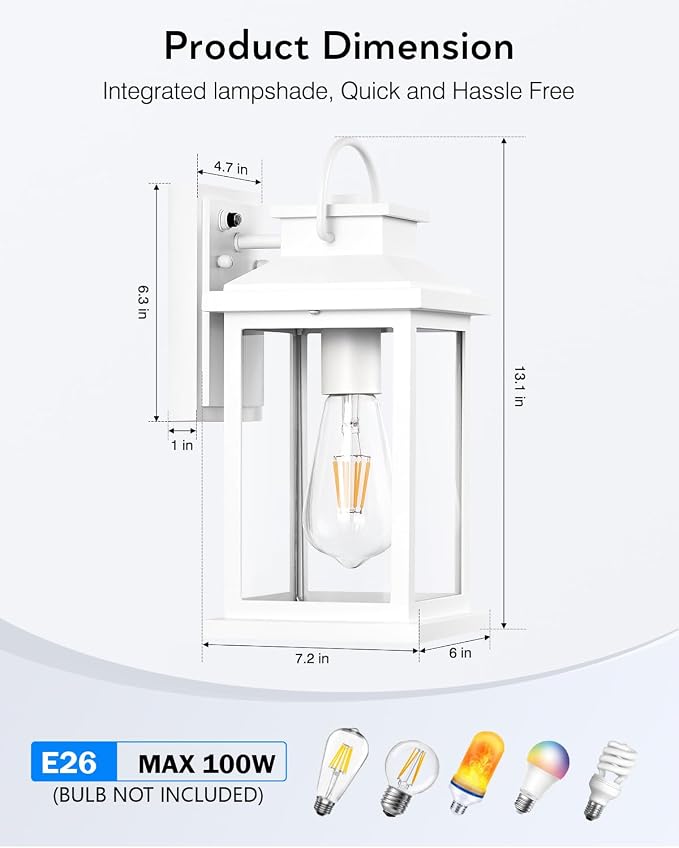 VIANIS White Porch Lights Outdoor, Aluminum Dusk to Dawn Outdoor Lighting | Light Sensor, Front Porch Light, Modern Exterior Lighting Fixtures, Waterproof Outdoor Wall Sconce Lantern for Garage, Patio