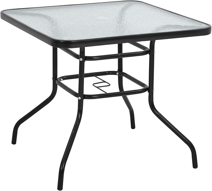 Premium Square Patio Table with 2 In Umbrella Hole,32 In Tempered Glass Top,Outdoor Coffee Table for Patio,Balcony, Backyard,Poolside,and Sunroom - Small Patio Table with Umbrella Hole (Square)