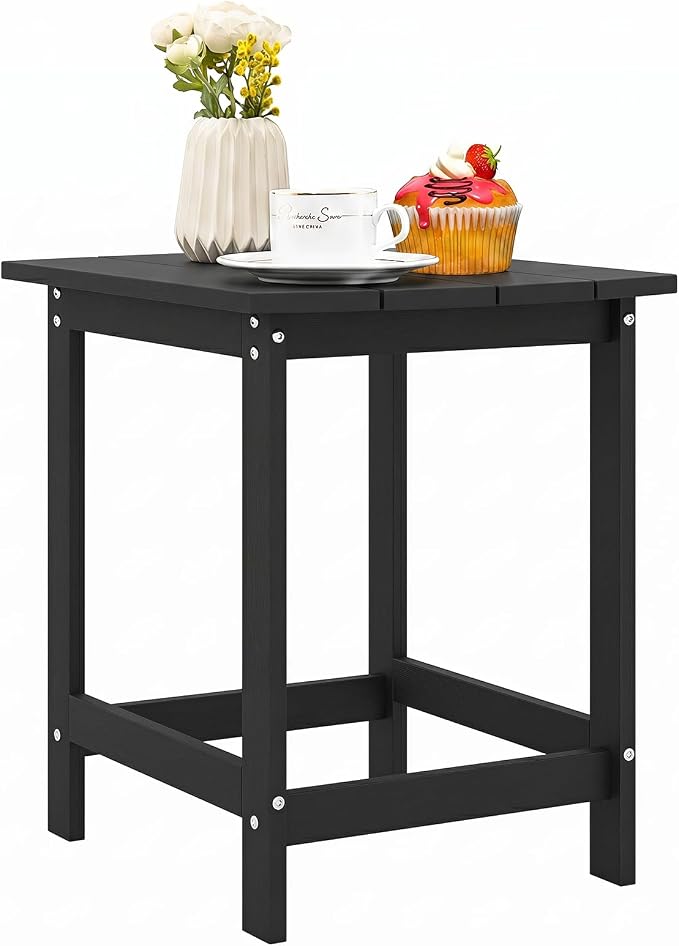 Tangkula Outdoor Side Table, Weather Resistant Adirondack Table, Outdoor Indoor Chairside End Tables, Waterproof HDPE, for Patio Poolside Porch Backyard, Easy Assembly, 19 x 14.5 x 18 Inch (1, Black)