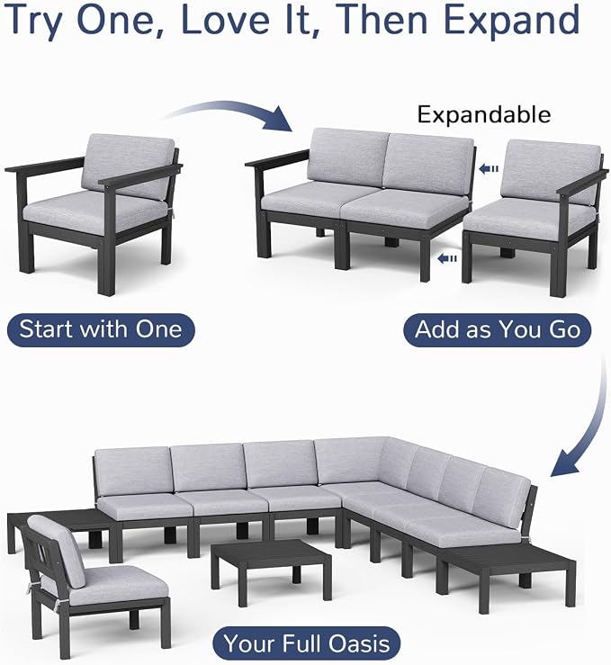 Stoog All-Weather Patio Side Table for Outdoor Sectional Sofas – Modular Connector Table for L/U Shaped Sets, Black