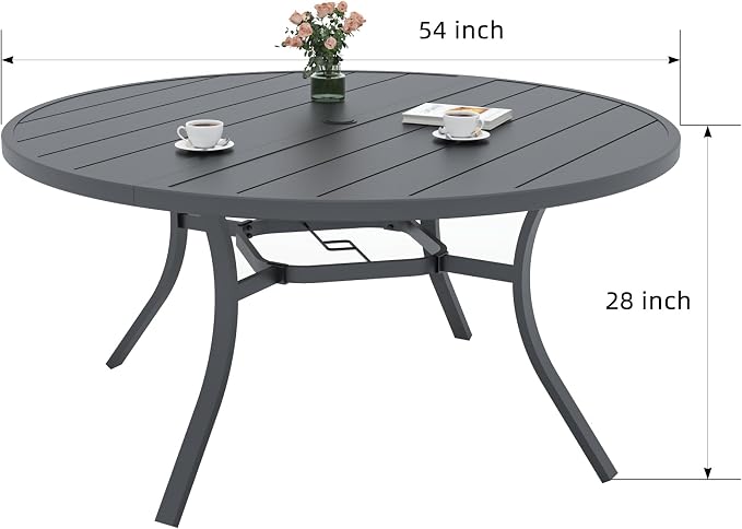 Patio Table and Chairs Set for 6 Person,54" Round Steel Slat Outdoor Table with 6PCS Breathable Textilene Stackable Chairs for Deck/Backyard/Poolside/Garden