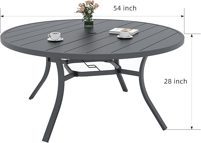 Patio Table and Chairs Set for 6 Person,54" Round Steel Slat Outdoor Table with 6PCS Breathable Textilene Stackable Chairs for Deck/Backyard/Poolside/Garden