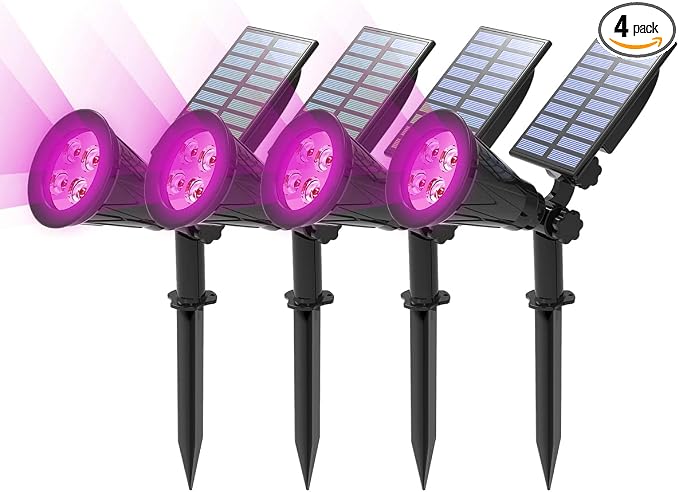 T-SUN Purple Solar Spot Lights Outdoor, Solar Black Lights Outdoor,4 Pack | 4 LEDs, 2 Lighting Modes, IP65 Waterproof Dusk to Dawn Solar Lights for Tree, Patio, Yard, Garden, Driveway, Halloween