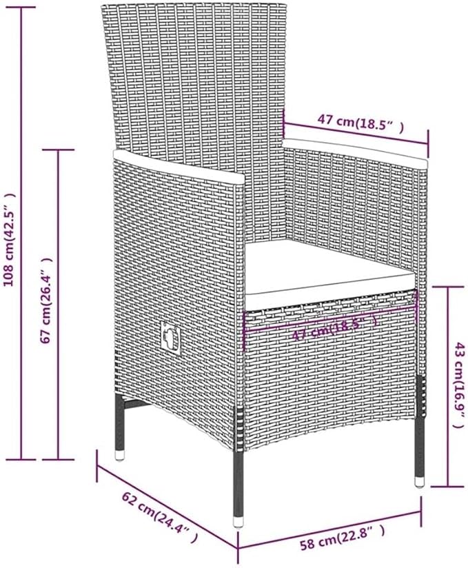 Afuera Living 3-Piece Garden Dining Set, Black and Cream White, Steel Frame with PE Rattan, Cushioned Reclining Chairs, Outdoor Patio Furniture for Small Balconies or Terraces