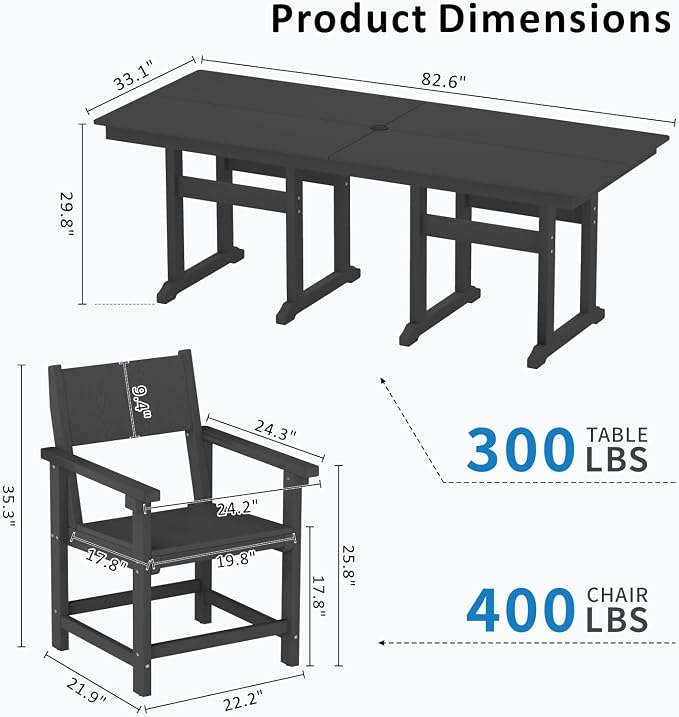 9-Piece HDPE Outdoor Patio Dining Set,Outdoor Table and Chairs,Modern Plastic Dining Sets with Umbrella Hole Cut-Out Table and 8 Chairs Black