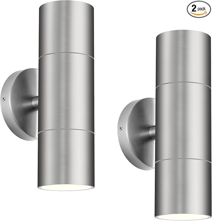 Ken & Ricky Stainless Steel Outdoor Wall Light,Cylinder,Brushed Nickel,2PK | Waterproof Outdoor Sconce,No Glare,Exterior Lighting Fixtures,E26 Base，For Porch House Garage Front Door Patio