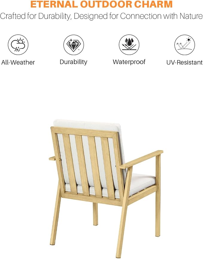 9 Pieces Outdoor Dining Set, Never-Rust Aluminum Patio Furniture Set with Umbrella Hole, All-Weather Outdoor Patio Dining Set for 8, Patio Table and Chair Set for Garden, Lawn, Maple Wood