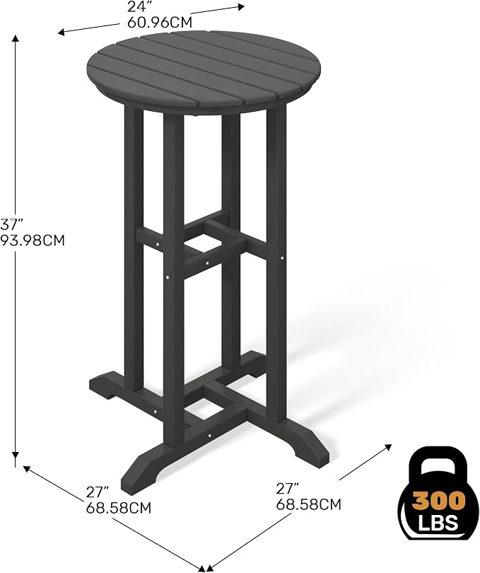Costaelm Outdoor Bar Table, 37" Counter Height Round Patio Cocktail Bar Table, Patio Bar Table Bistro Dining Table Pub Table for Front Porch Deck, Backyard, Garden, Gray