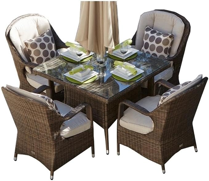 Patio 5-Pieces Brown Aluminum Outdoor Wicker Square Dining Table Set