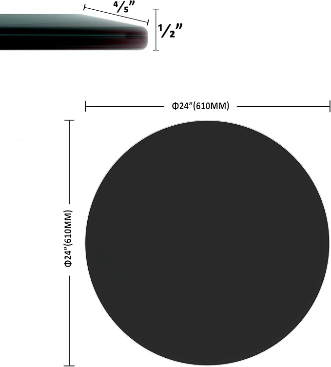 24 inch Round Glass Table Top - Black Tempered Glass Surface Protector - Safe 1/2" Thick Beveled Edge - Useful for Replacement,Dining Table, Patio, Coffee and End Table,Indoor & Outdoor