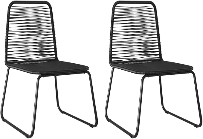 3 Piece Patio Dining Set, Small Outdoor Table and Chairs with Glass Top and 2 Black PVC Rattan Bistro Chairs for Backyard, Garden, Balcony, Porch