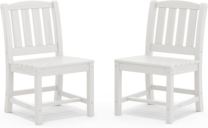 SERWALL Outdoor Dining Chairs Set of 2, White | All-Weather HDPE Patio Armless Chairs Suitable for Outdoor Dining Table