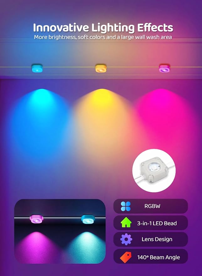 Gaoxun 100ft Permanent Outdoor Lights, RGBW Smart Eaves Lights with 36 LED, APP/Remote Control, Dimmable, 47 Scene Modes, DIY Modes, IP67 Waterproof Christmas Lighting for Daily Holiday Decorations