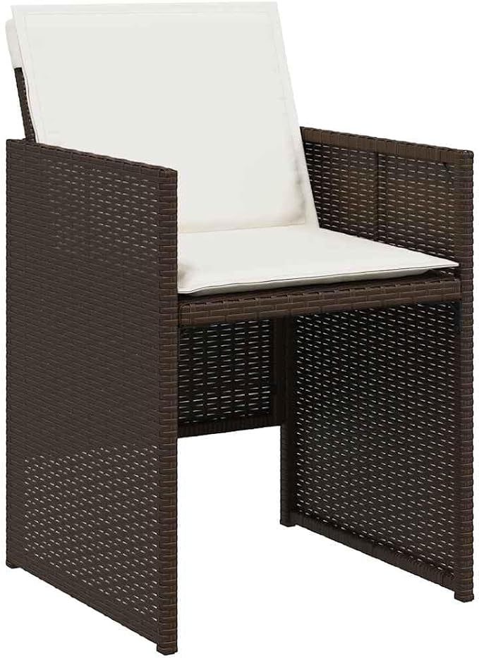 15 Piece Outdoor Dining Set with Cushions Brown Poly Rattan Patio Furniture Table and Chairs Space-Saving Cube Design for Garden Backyard