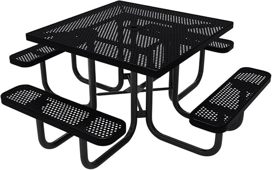 COATEDOUTDOORFURNITURE Heavy-Duty Portable Outdoor Picnic Table with Umbrella Hole, Punched Steel Commercial-Grade Patio Dining Furniture Made in America (46" Square Top, Black)