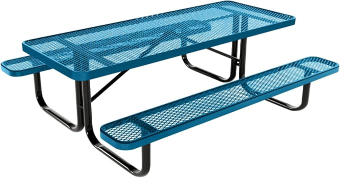 COATEDOUTDOORFURNITURE Heavy-Duty Portable Outdoor Kids Table, Expanded Metal Kids Picnic Table, Commercial-Grade Picnic Table, Made in America (6ft Rectangular, Childrens, Light Blue)