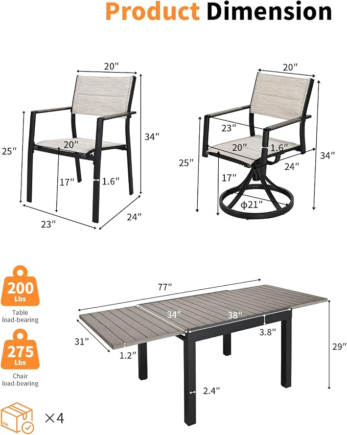 9 Pieces Expandable Outdoor Dining Set, Aluminum Patio Dining Set with 2 Swivel Chairs, Extendable Dining Table and 6 Double-Layer Textilene Stacking Dining Chairs for Deck, Lawn, Limed Oak
