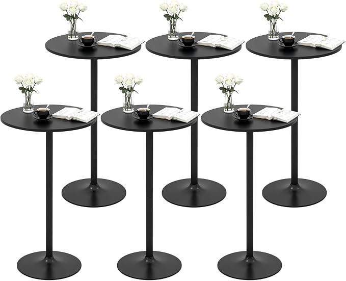 ERGOMASTER Two-in-one Adjustable Height Bar Tables, 24-inch Round Cocktail Table with Sturdy Metal Base, 40"/22" Two Convertible Height High Top Pub Table for Home Bar, Restaurant Bistro (6, Black)