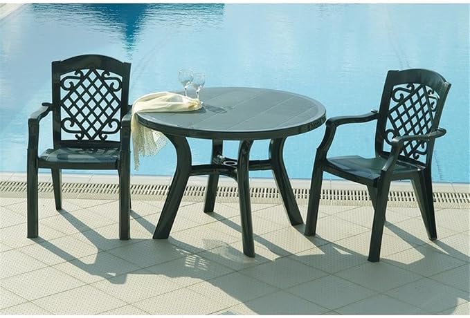 Compamia Truva 42" Round Resin Patio Dining Table in Green, Commercial Grade