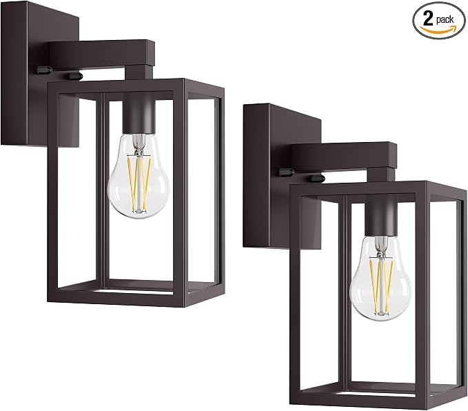 Outdoor Wall Light Fixture, Dark Chocolate Porch Lights, 2 Pack | Waterproof, Anti-Rust, E26 Socket, Exterior Wall Mount Lamps, Front Door Lighting, Outside Patio Sconce Lantern, Garage
