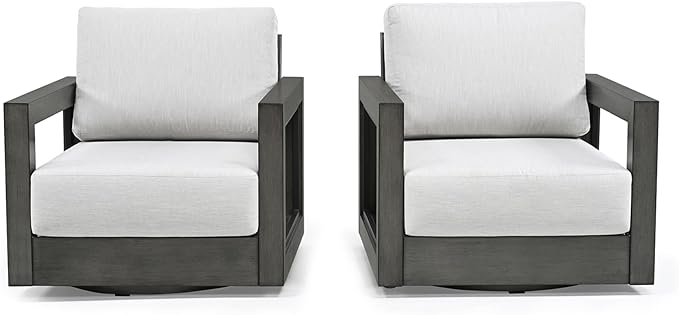 HAPPATIO Extra Large Size Patio Swivel Sofa Chairs Set of 2, Aluminum Modern 360° Swivel Chairs with Thicken Cushions & Widen Armrest, All-Weather Powder-Coated Frame for Porch Balcony Garden (Grey)