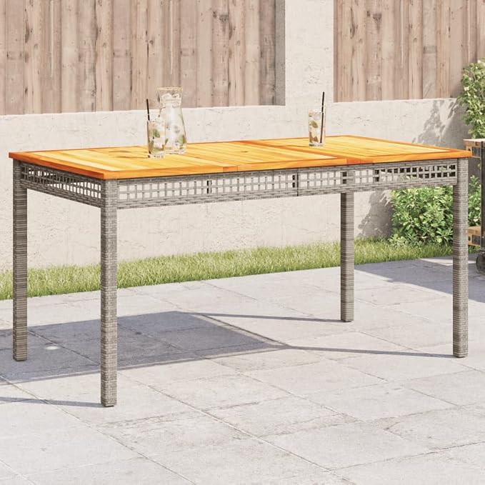 vidaXL Rectangular Outdoor Dining Table 55.1X31.5X29.5 in Grey Brown Poly Rattan Acacia Wood Ideal for Garden Balcony Patio Seating 8 Modern Style Furniture Set UV Resistant