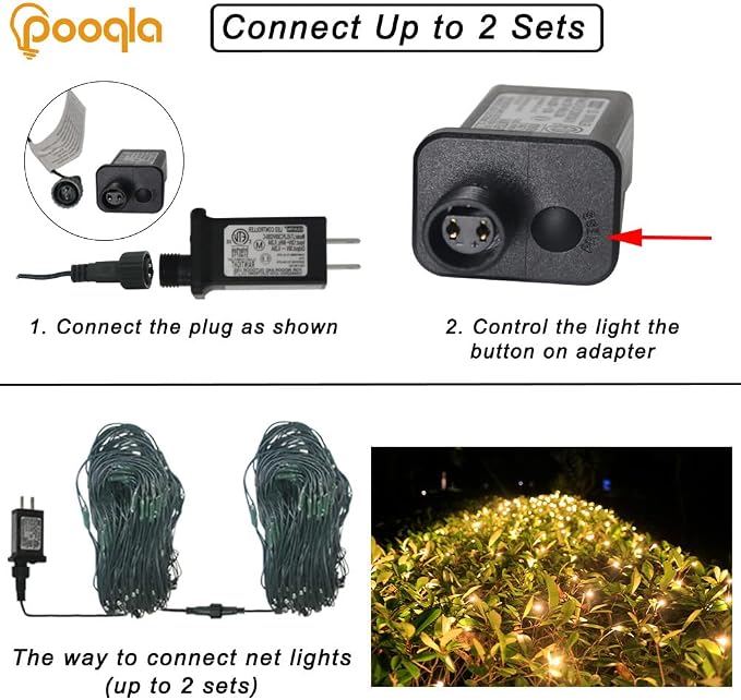 Pooqla Warm White Net Lights, 21x 5ft Christmas Lights Outdoor Green Wire | 360 LED Large Net Mesh Lights Plug in, 8 Modes Waterproof Connectable Bushes Lights for Christmas Hedge Yard Decor