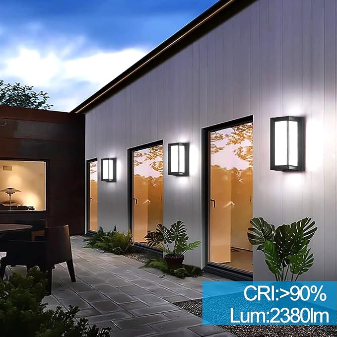 Porch Lights Outdoor Wall Sconce, 24W 2400LM 5000K Modern LED Porch & Patio Lights, Aluminum Exterior Light Fixture Matt Black IP65 Waterproof for Hallway House Backyard Garage Lighting.