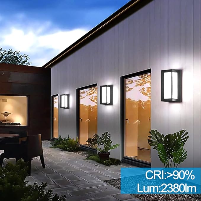Outdoor Wall Sconce Lights, 2Packs 24W 5000K Daylight White Aluminum Exterior Light Fixture Wall Mount Ip65 Waterproof, Led Porch Light for Garage Walkway Hallway Backyard Garden