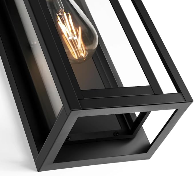 15" Large Outdoor Light Fixture Wall Mount, Matte Black Outdoor Sconce Lights, Modern Waterproof Exterior Porch Lights with Clear Glass Shade for Front Door, Garage, 1 Pack