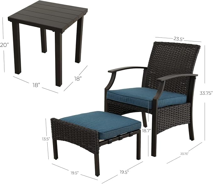 Grand patio 5-Piece Outdoor Furniture Sets Wicker Outdoor Patio Chairs with Olefin Cushions Ottomans and Coffee Table for Balcony Backyard Garden Poolside-Peacock Blue