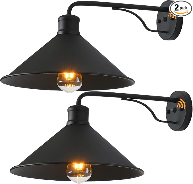 Outdoor Light Fixture for Porch and House, 12" Exterior Barn Light with Dusk to Dawn Black Classic Light Fixture for Farmhouse (Set of 2)