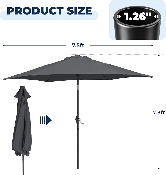 VINGLI Outdoor Side Table with 7.5ft Patio Umbrella, Small Patio Table with 1.57" Umbrella Hole, Adjustable Height & Angle Cantilever Umbrella for Garden, Backyard, Poolside (Table with Umbrella)