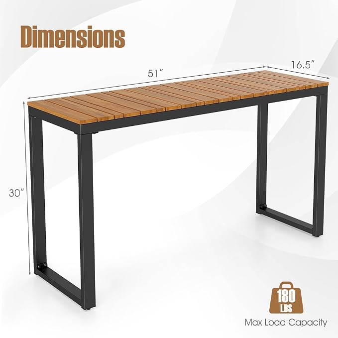 Tangkula Outdoor Console Table, Narrow Patio Dining Table with Acacia Wood Top & Metal Frame, Buffet Table for Small Space, Plant Stand for Deck Poolside Garden Entryway Porch, Natural