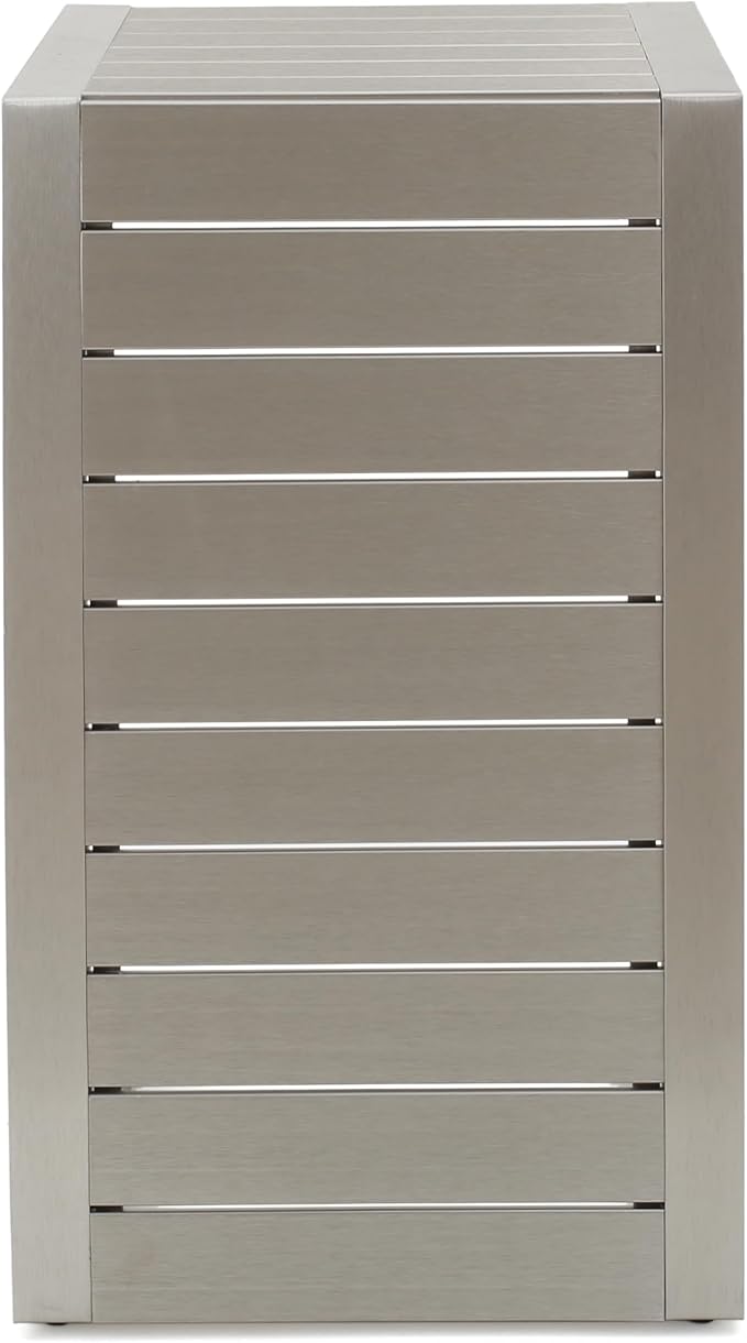 C-Shaped Outdoor Side Table 14.5" D x 15" W x 24" H Aluminum Frame Silver Patio Furniture