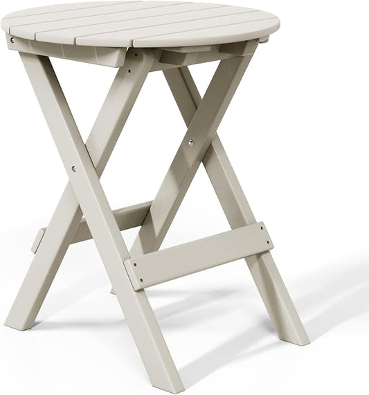 WestinTrends Malibu HDPE Outdoor 24.5 Inch Round Portable Folding Patio Dining Table, Sand