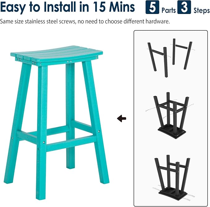 nalone Outdoor Bar Table and Chairs Set, HDPE Bar Table with Bar Stools Set of 2, Patio Table Pub Height Dining Table for Deck, Porch, Backyard, Garden