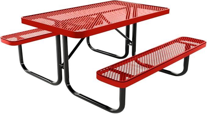 COATEDOUTDOORFURNITURE Heavy-Duty Portable Outdoor Kids Table, Expanded Metal Kids Picnic Table, Commercial-Grade Picnic Table, Made in America (4ft Rectangular, Childrens, Red)