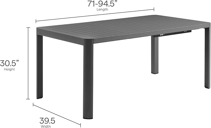 Modway Tahoe Extendable Outdoor Patio Dining Table for 6-8 People in Gray