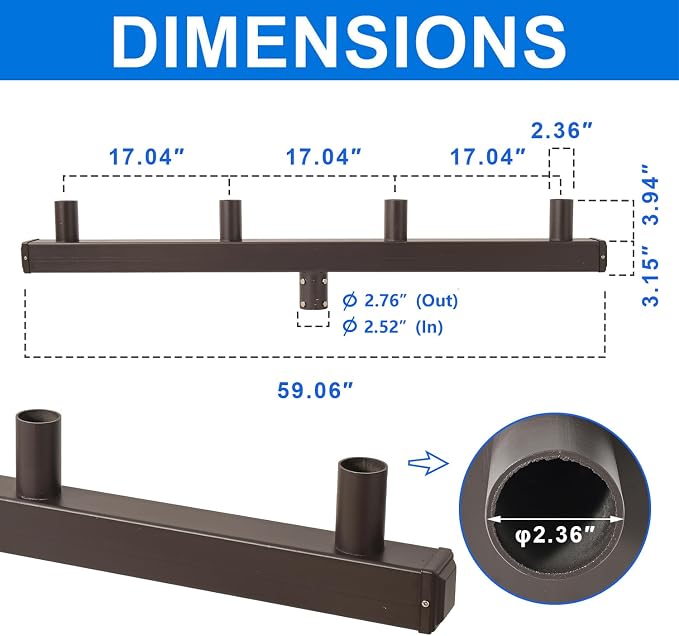 180 Degree Vertical Tenon Bullhorn Bracket for 4 Lights, Low Profile Bullhorn with 4 Arms, 2-3/8 in Slip Fitter Light Mounting for Parking Lot Pole Bracket Dark Bronze Heavy Steel