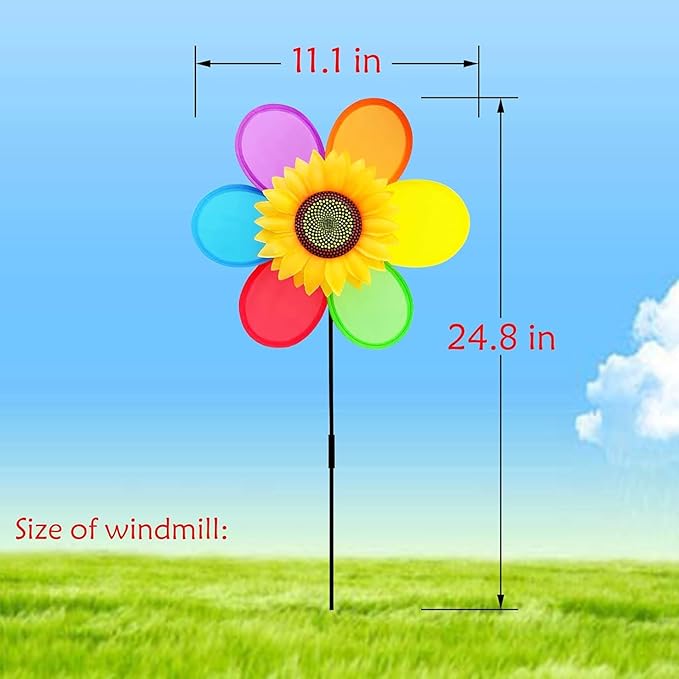 Sunflower Pinwheels Outdoor Wind Spinners Yard Garden, Lawn Pinwheels Bulk Colorful Flower Windmill Decorative (3 pcs)