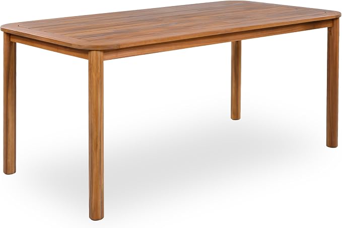Merax Outdoor Dining Table for 6, 66" L Rectangular Acacia Wood Patio Table for Lawn Garden, Teak