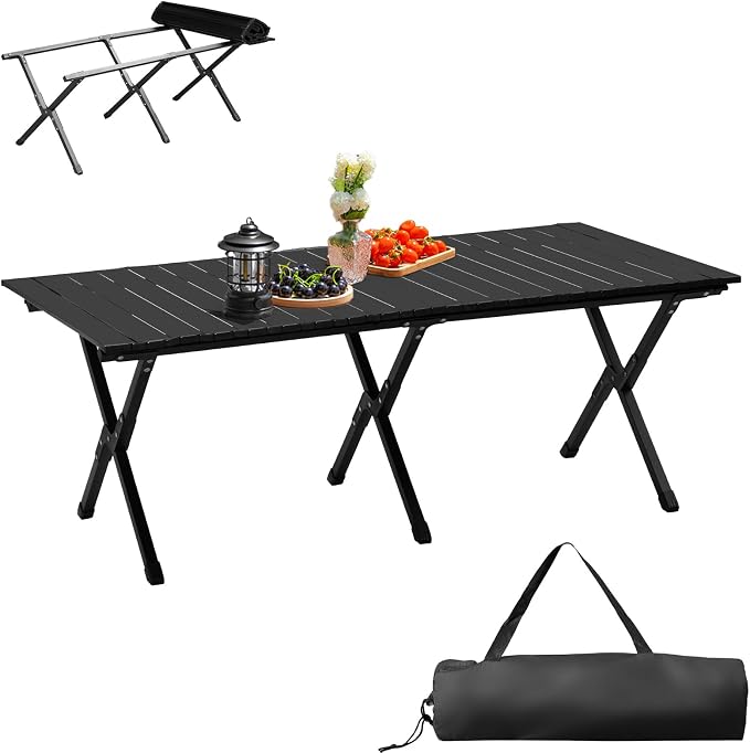 4.5 Ft Folding Portable Picnic Camping Table, Aluminum Roll-up Table with Easy Carrying Bag for Indoor, Outdoor, Beach, Backyard, BBQ, Party, Patio, Picnic